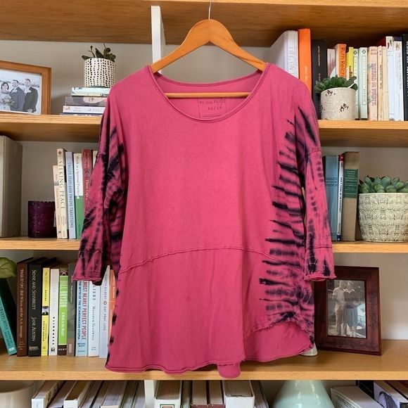 Free People Oversized Deep Pink Tie Dye Scoop Neck Shirt XS - Picture 2 of 5